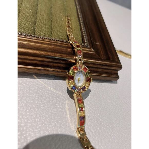 Women’s Gold And Rainbow Crystal Vintage Oval Watch